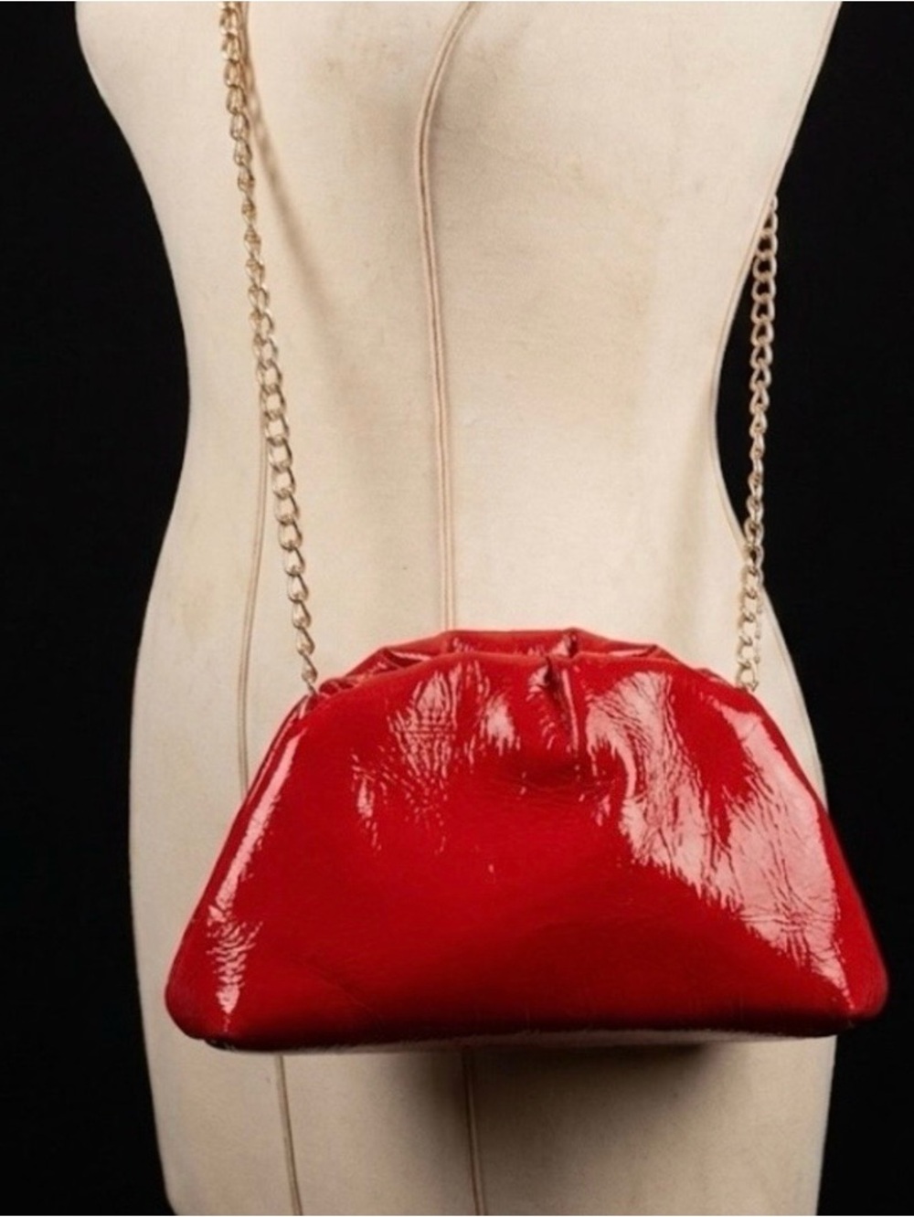 Anthropologie Red Gathered Frame Wristlet with Gold Chain